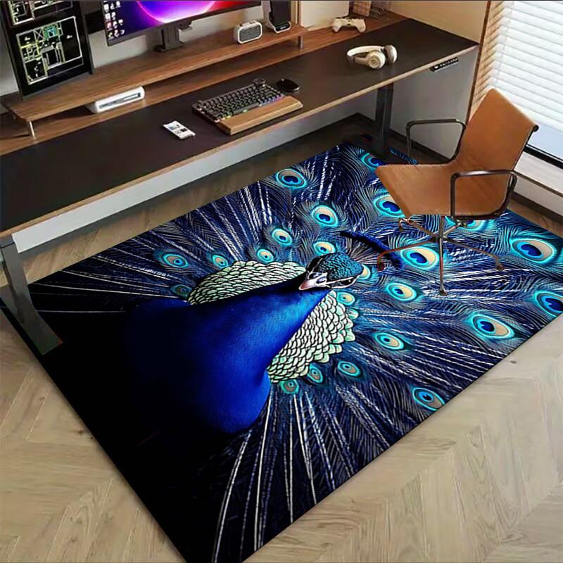 1PC peacock feathers Extra Large Non Slip Floor carpet, Office, family, bedroom, Studio Large Area Rug Indoor Rugs, Vibrant Colors
