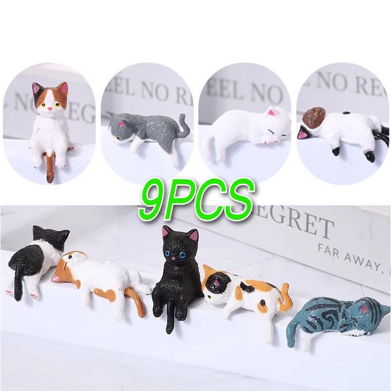 4-10 Pcs Cute Kitten Decoration Creative Sleeping Cat Doll Home Ornaments Toys Cat Car Micro Landscape Decoration Adorable Gifts