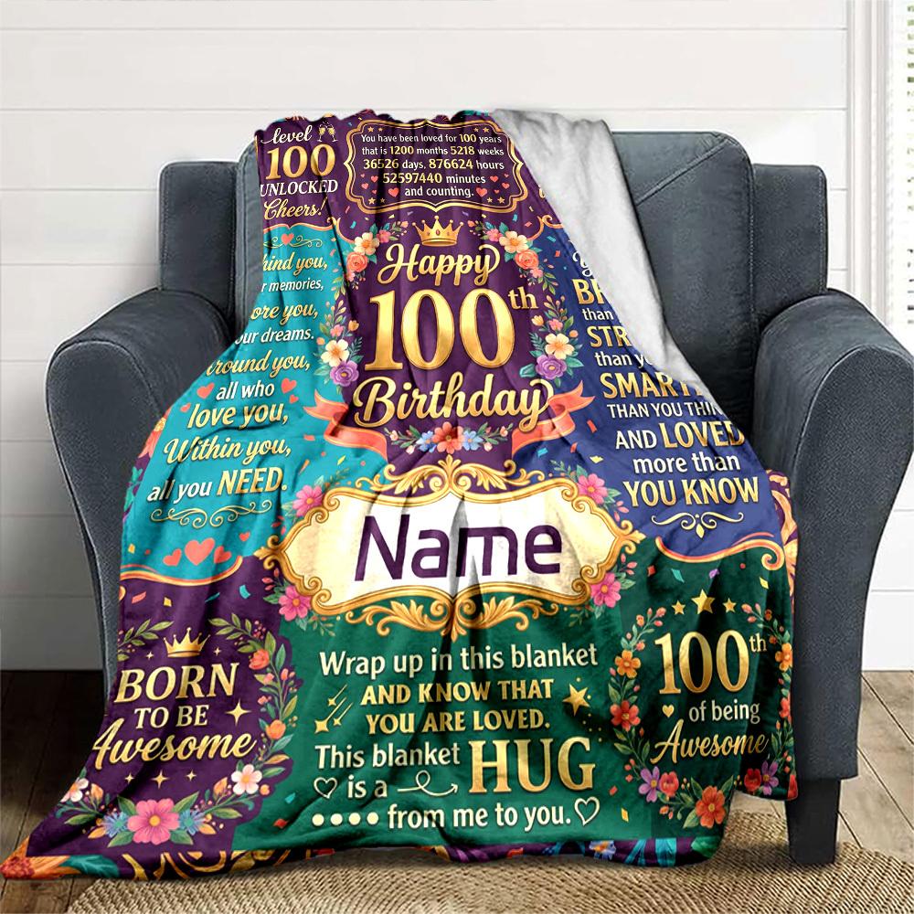 100Th Birthday Celebration Personalized Name Blankets Throws Suitable For Outdoor Use Camping Picnics Travel Sofas Pets Offices And Birthday Giftsd14