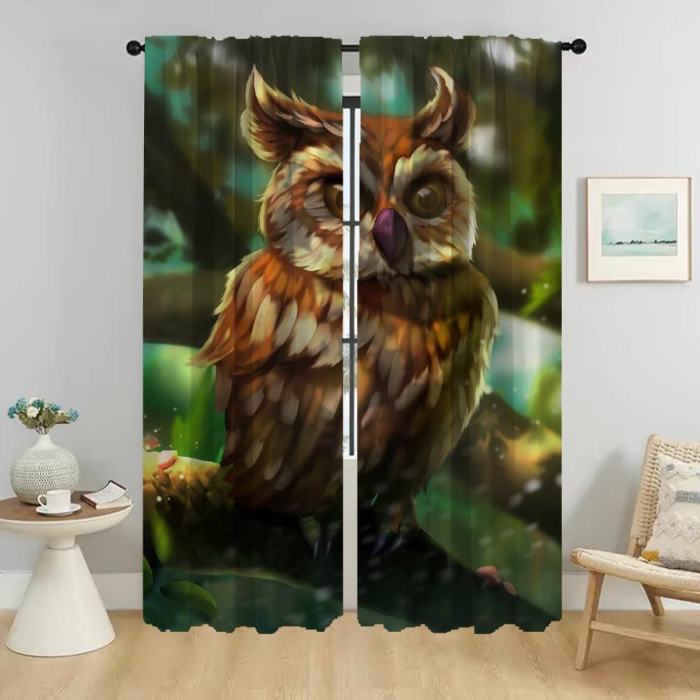 Window Curtain Room Panel Cartoon Owl Curtains Bedroom Shades Home Interior Partition Halloween Decoration For Master Made Of Polyester