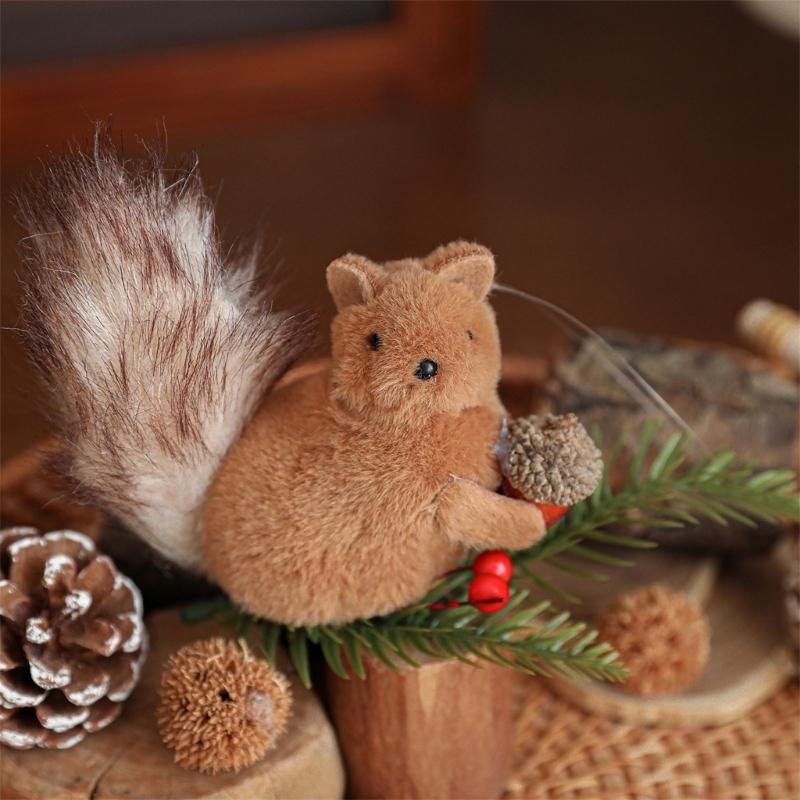 Cartoon Squirrel Hanging Decoration With Pinecone Accent Holiday Decoration For Christmas Gifts