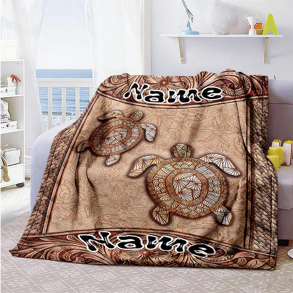 Two Turtles114 Personalized Name Blanket Multi-purpose Customizable Blanket Soft & Cozy Versatile for Sofa Home Decor Seaside Couch for All Occasions