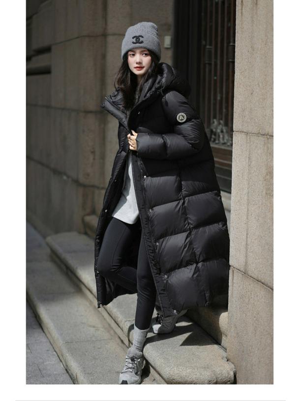 

Women s Hooded Long Grey Down Jacket 2025 - Super Thick, Over-the-Knee Winter Fashion M чорний