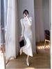 Korean Style Puff Sleeve High Neck Hollow Out Dress - Women's Autumn/Winter 2025 Collection 