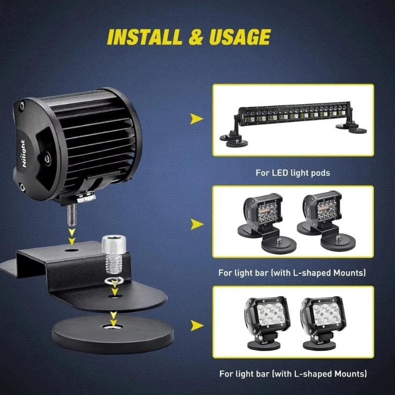 Drill Free Magnetic Mounting System 66mm/88mm Diameter Heavy Duty Base Adjustable Light Bracket for Offroad Lighting