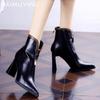Läder Spetsig Tå Dam Snö Ankelstövlar Höga Klackar Sexiga Skor Chunky Designerstövlar Trend Pumps Vinter Botas De Mujer