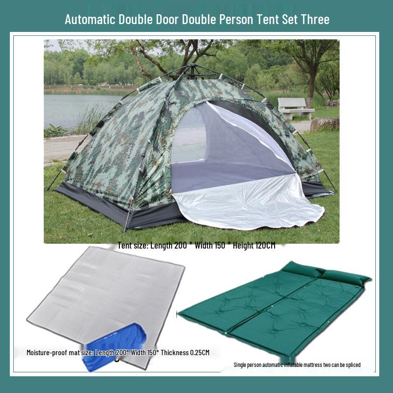 Camouflage 1-2 Person Windproof Pop-Up Camping Tent with Double Doors and Mesh