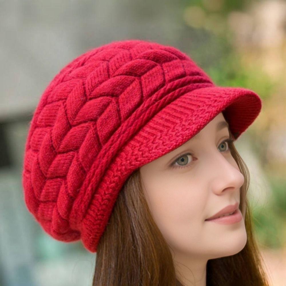 Thicken Warm Women Beret Cap Winter Thicken Knit Hat Elegant Striper Knitted Cap  Women Girls