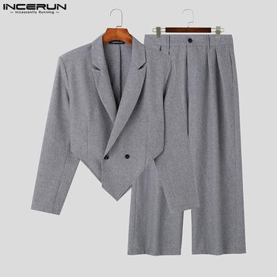 Men Two-piece Suits Long Sleeve Irregular Suit Tops Straight Pants