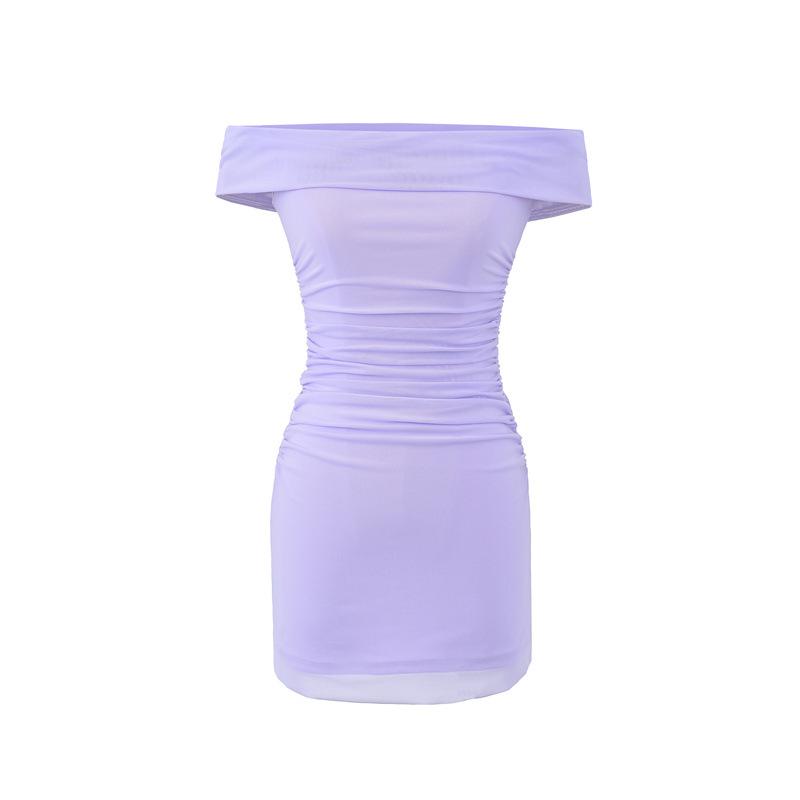 Pure Desire Women s One-Shoulder Hip-Hugging Pleated Slimming Mesh Dress Large фиолетовый