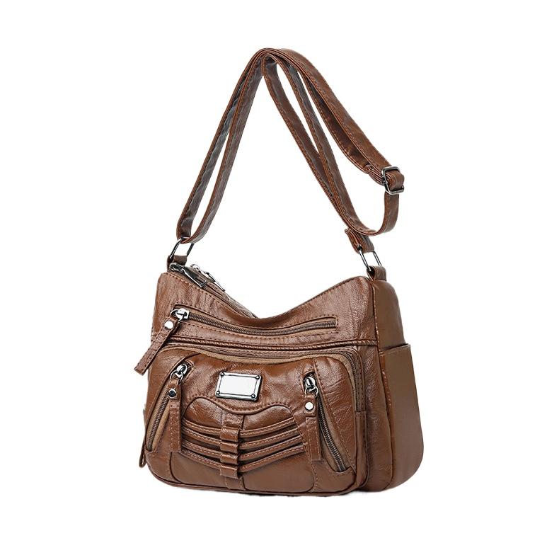 

Ladies Solid Color PU Splicing Shoulder Crossbody Bag коричневый