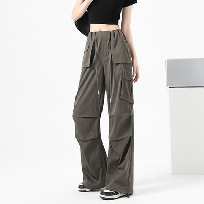 Design-sensual Wide-leg Work Pants Casual Pants for Women In Summer Straight Loose Ice Silk Quick-drying Casual Paratrooper Pants
