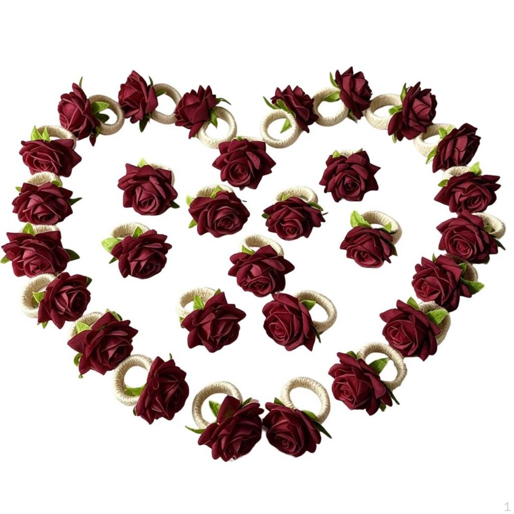 30 Pieces Rose Napkin Holder Floral Flower Elegant for Hosts,