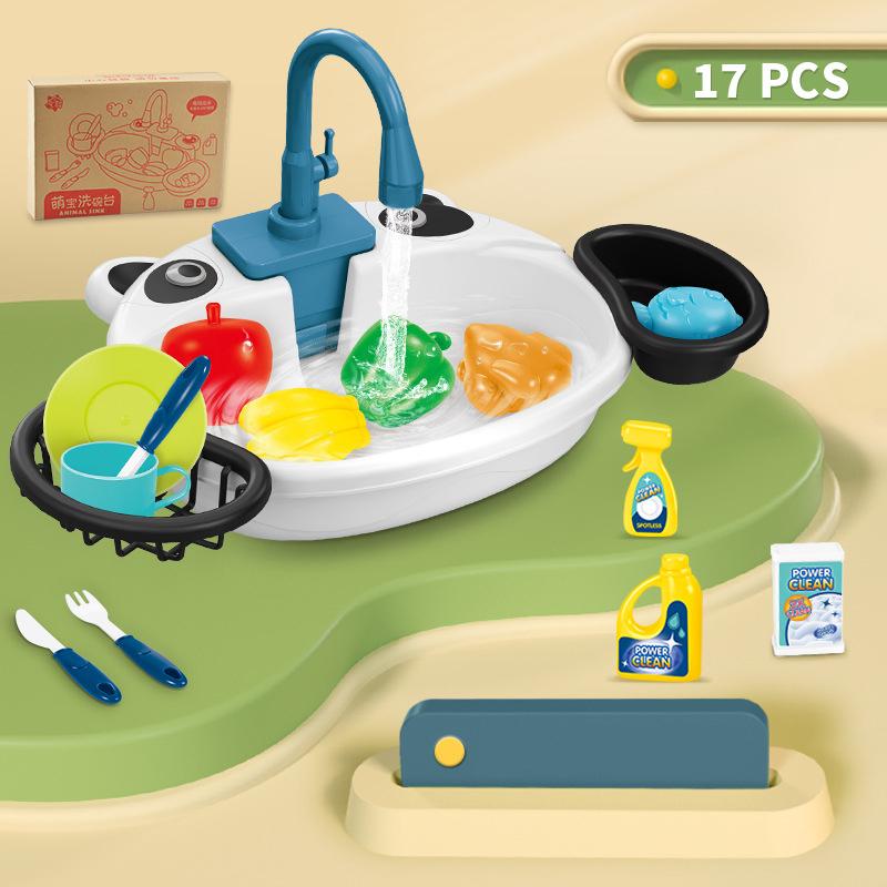 Play House Cartoon Simulation Kitchen Dishwashing Table Electric Faucet Cycle Out Water Parent-child Interaction Children's Toys