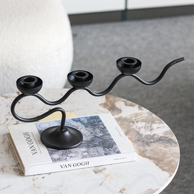 Retro Iron Line Candlestick Ornaments, Home Romantic Atmosphere Props, French Porch Three-head Candlestick Decorations