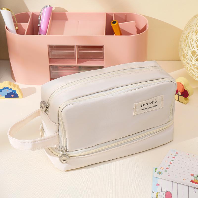 Large Capacity Multi-Layer Pencil Case - Solid Macaron Colors, Ideal for Middle School Students