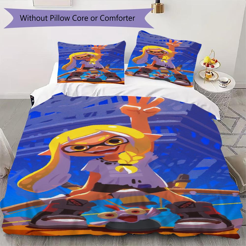 

Splatoon game Pattern Bedding uilt Set uilt Cover Pillowcase Home Decoration Birthday Gift (1 * duvet cover + 2 * pillowcase without core)175 135x200cm