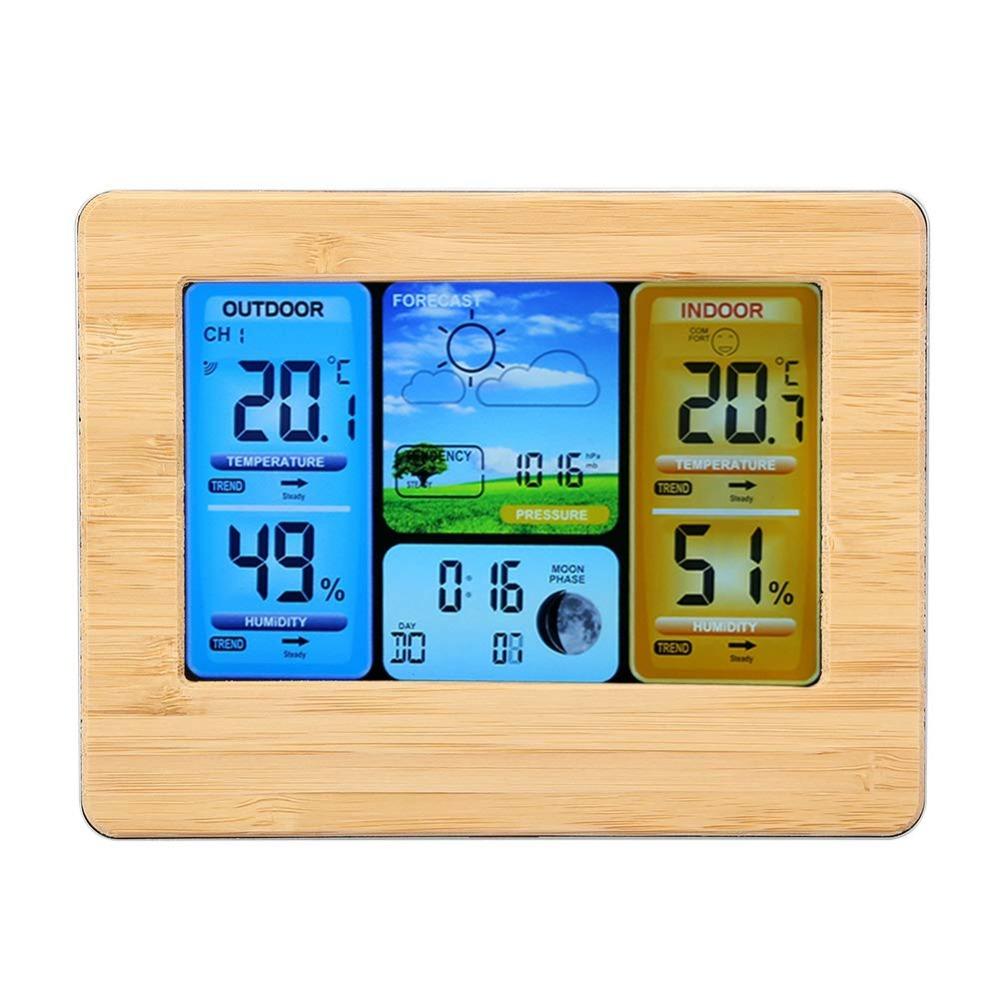 Bamboos Face Wireless Weather Station Weather Forecast Clock  Temperature Humidity Monitoring
