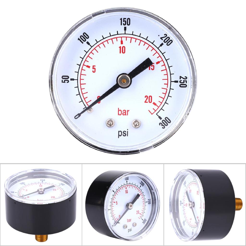 Pressure Gauge 50mm Dial 18 BSPT Back Connection for Air Water Oil Gas (0300PSI 020Bar)