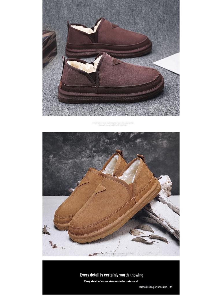 Northeast Men's Winter Snow Boots: Velvet-Lined, Thick, Warm Leather & Fur Slip-On Cotton Shoes