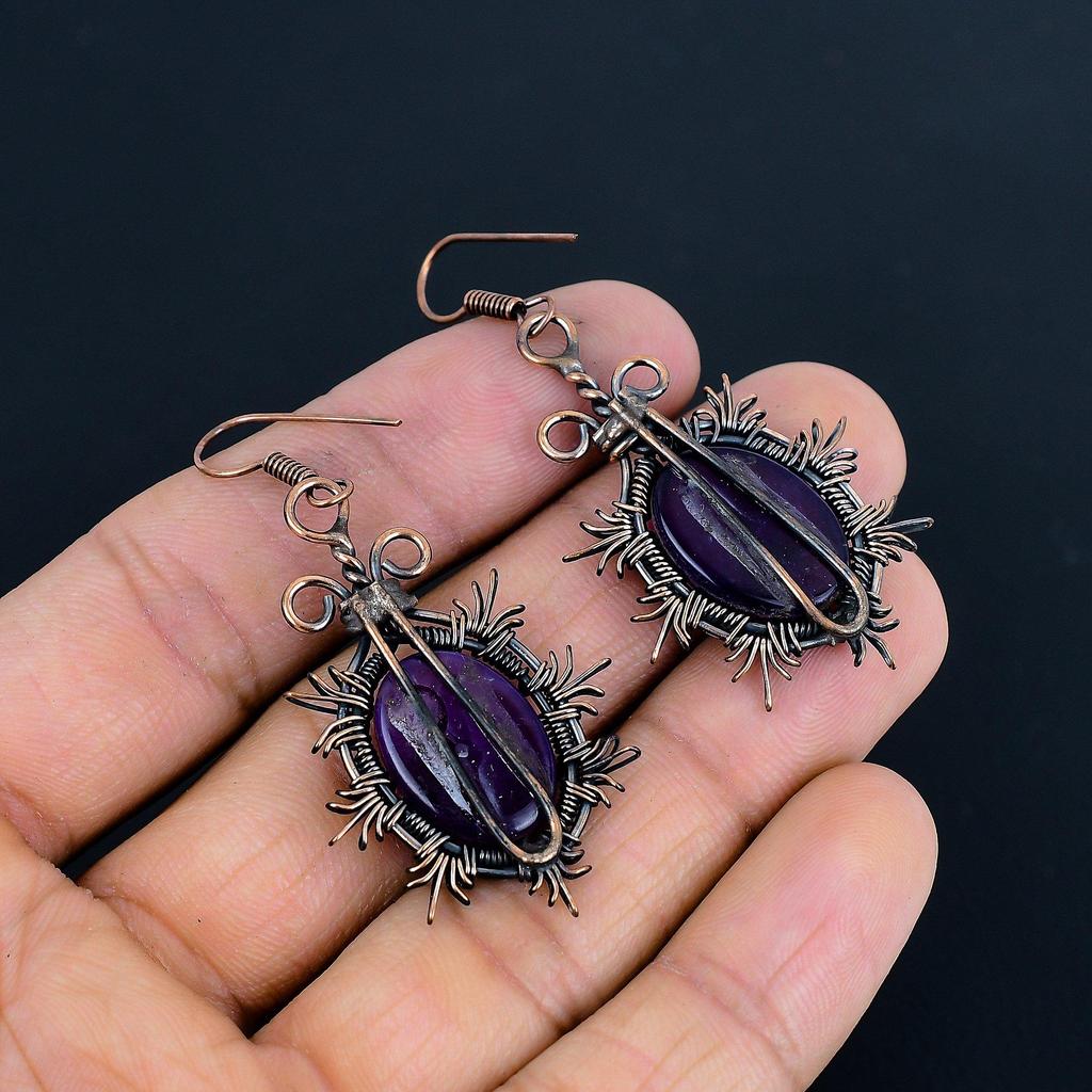 Amethyst Earrings, 999 Copper Wire Wrapped Gemstone Jewelry, Handmade Earrings Amazing Jewelry, Gift For Her