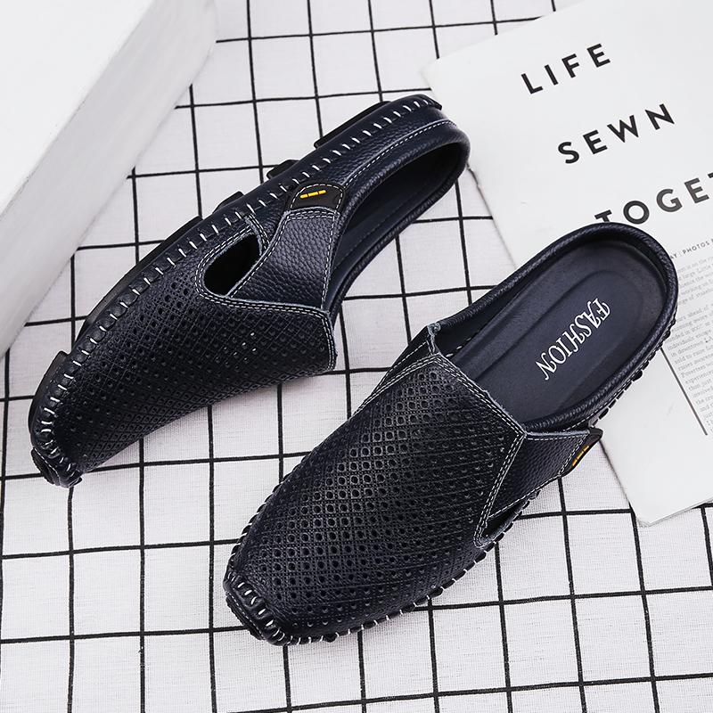 Men Half Loafers Mens Slip On Shoes Men Casual Genuine Leather Breathable Driving Slippers Brand Men's Shoes Moccasins For Man