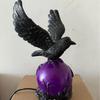 Mysterious Flying Crow Night Light with Glowing Purple Base - 3D Bird Sculpture & LED Orb for Gothic, Halloween & Home Decor
