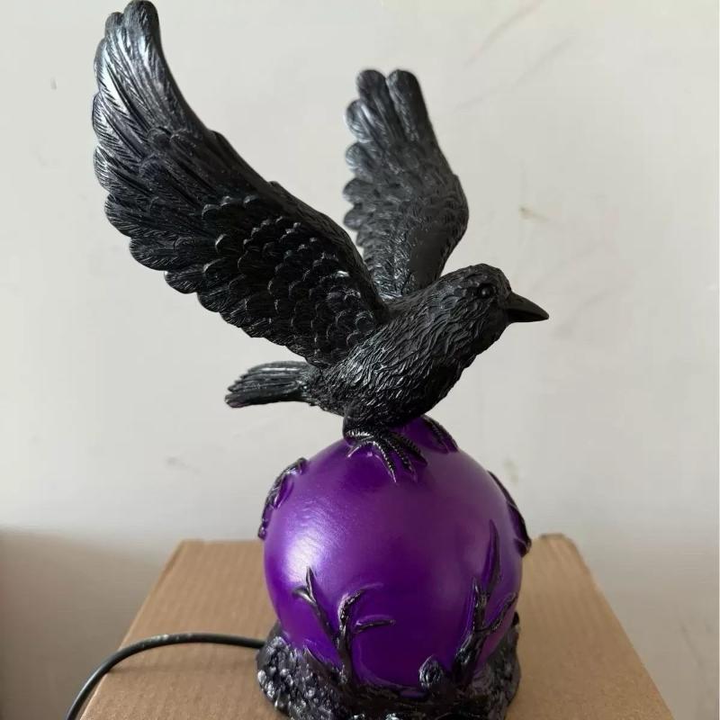 Mysterious Flying Crow Night Light with Glowing Purple Base - 3D Bird Sculpture & LED Orb for Gothic, Halloween & Home Decor