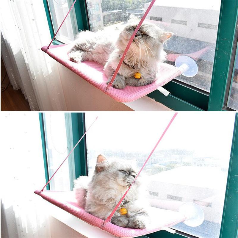 Kattenhangmat Raambed Kat Raambaars Zonnige zitplaats voor Kitty Rusten Huisdierbed Gemonteerd Huisdier Kitten Cot Bedden Veiligheid Versterken Kattenplanken