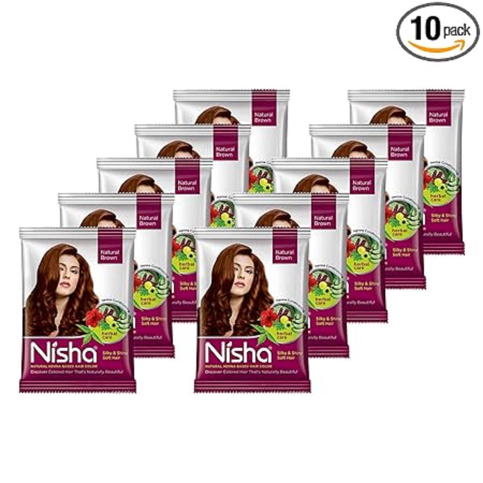 

Nisha Natural Hair Dye Brown Color Pack of 10 & 15Gm MA-74