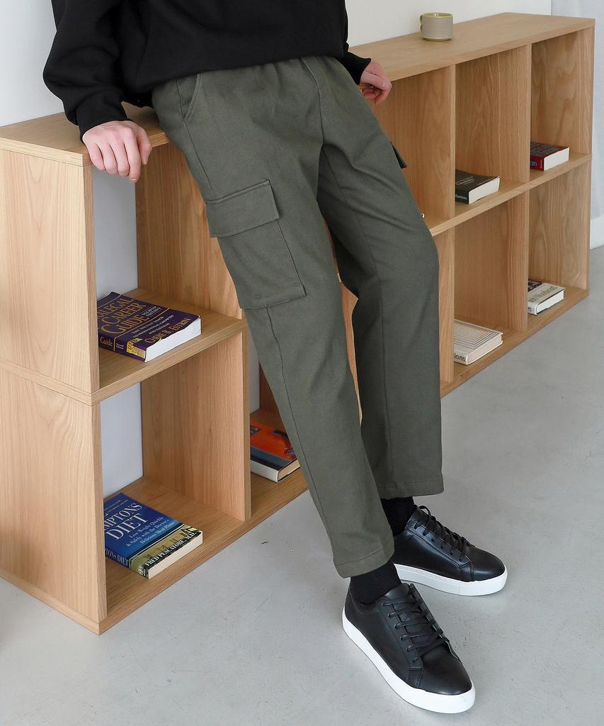 Jikeulib Brushed Fleece-Lined String Elastic Cargo Pocket Spandex Cotton Pants