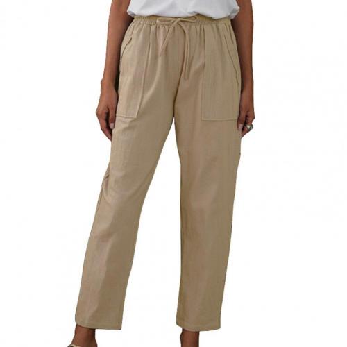 Purple Lady Casual Trousers Drawstring Elastic Waist Cotton Linen Women Trousers Straight Ankle Length Women Oversize Pants 4XL