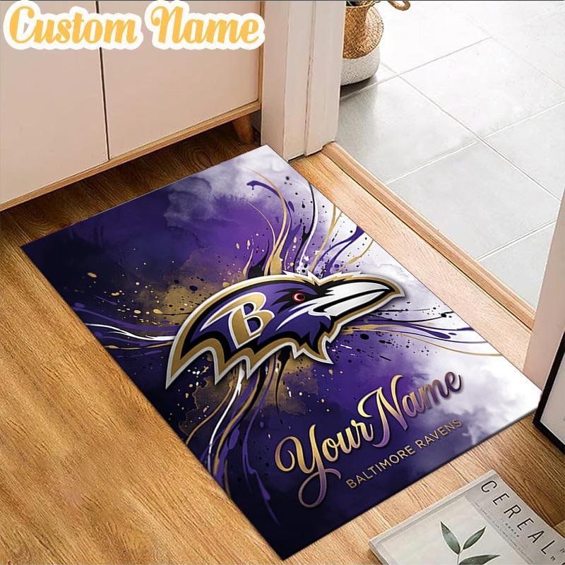 Custom Name football Ravens Logo  Rug, Office Rug, Chair Rug, Carpet for Living Rooms, Doormat Game Rug Home Decor Christmas Gifts