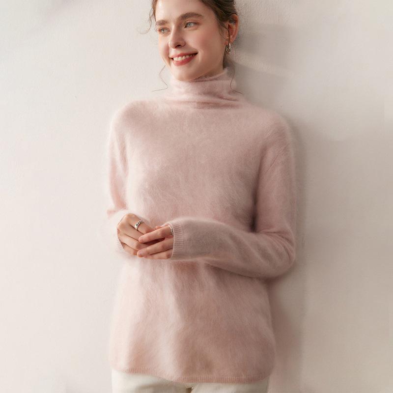 Women's 100% Pure Cashmere High Neck Sweater - Loose, Warm, Long Sleeve Knit Base Layer for Autumn/Winter