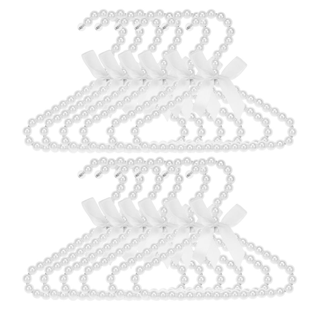 12 Pcs Pearl Hanger Bow Tie Beads Kids Clothes Bride Hanger Dress Wardrobe Closet Storage Rack Dry Organizer for Baby Girls Boy