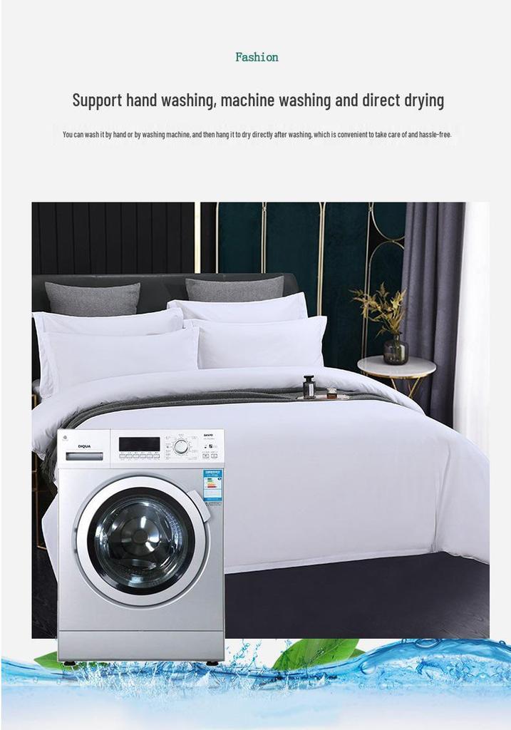 Washed Cotton 4-Piece White Bedding Set for Hotels and Guesthouses, Fitted Sheet Style
