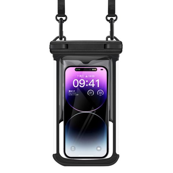 

Водонепроницаемый чехол для телефона с ремешком и сенсорным экраном. Прозрачный герметичный плавающий плавающий каякинг. Универсальный защитный чехол для мобильного телефона 5–7,7 дюймов. чёрный