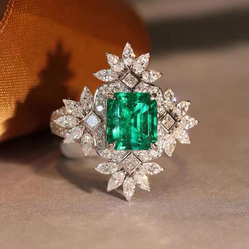 CopperGreen Zircon Ring For Women Luxury Square Full AAA Cubic Zirconia Wedding Flower Jewelry Gifts