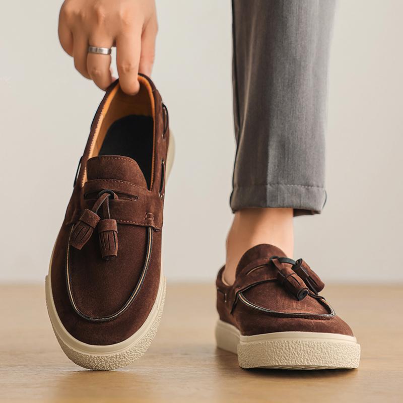 Vintage Brown Men Suede Casual Shoes Comfortable Flat Loafers for Man Designer Slip On Men's Driving Shoes Mocasines De Hombre