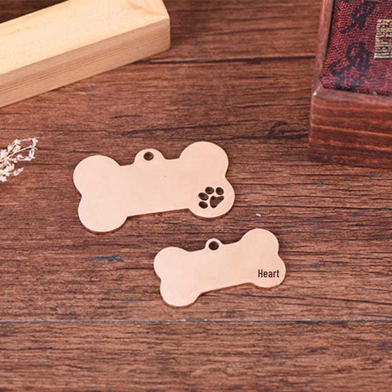 Stainless Steel Hollow Bone Pet Tag with Engraved Dog Paw
