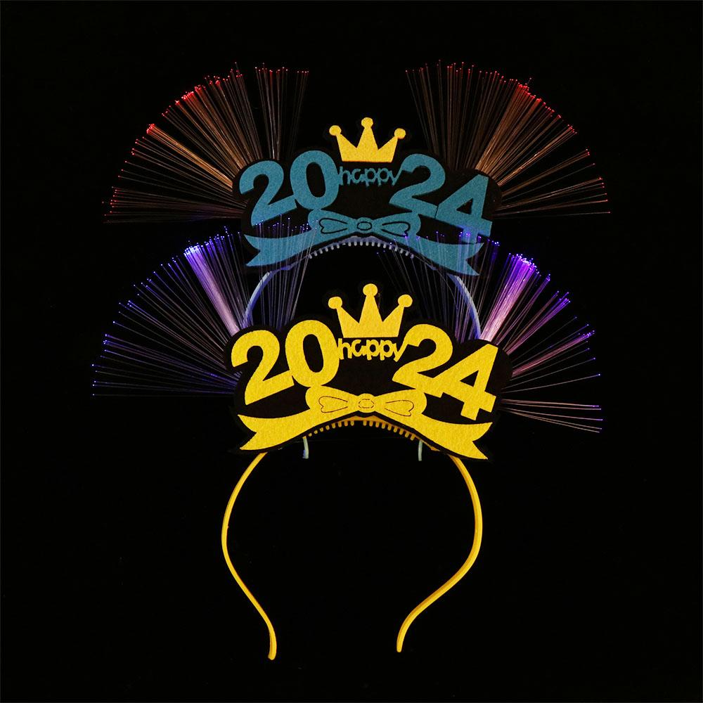 Letter LED Glow Headpiece LED Glow New Year Headdress 2024 Happy New Year Headband  New Year Gift