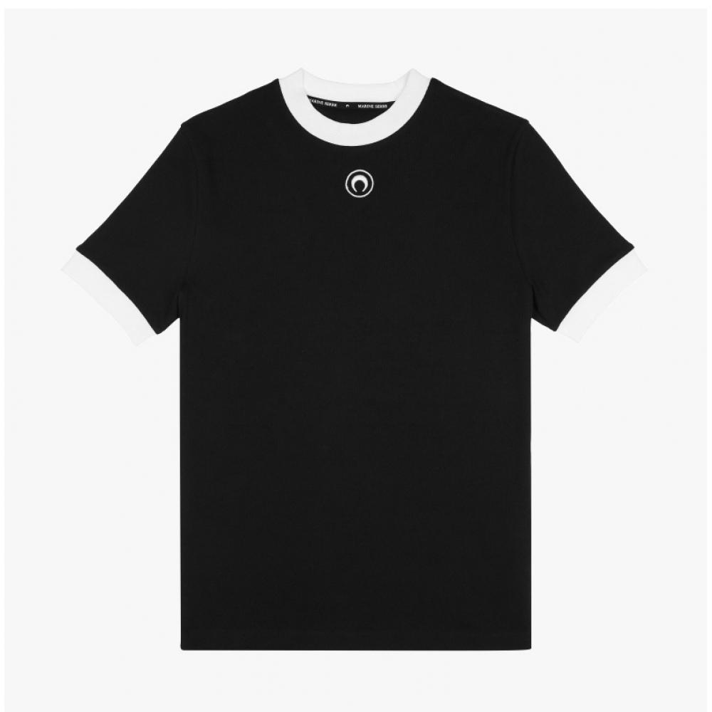 Marincer Mtt088a Cjer0011 Bk99 Moon Logo Embroidered Contrast Mens Short Sleeve Tee