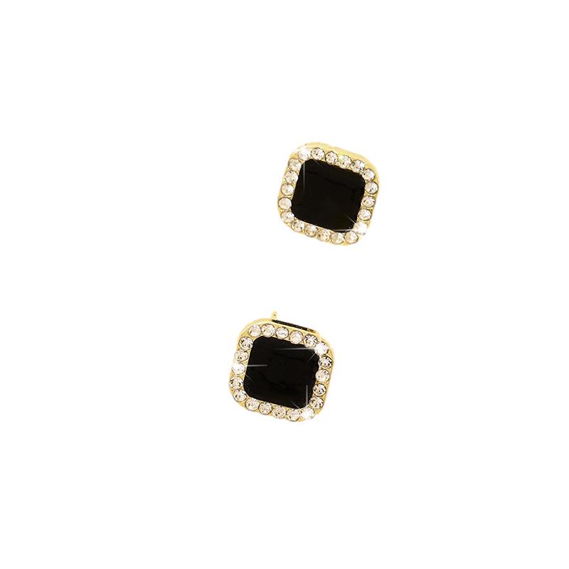 S925 Silver Needle Geometric Black Square Earrings - Simple, Versatile, and Stylish