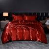 Juego de Ropa de Cama de Satén de Seda Pura de Lujo 4 Piezas Estilo Simple Funda de Almohada Tejida Funda Nórdica Sábanas-Patrón Sólido