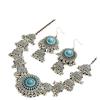 Fashion Gemstone Tassel Necklace Earrings Set for Women , Vintage Geometric Alloy Jewelry