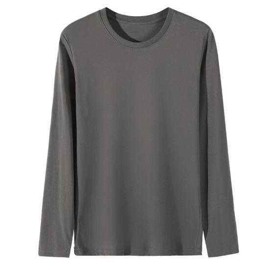 Men Long Sleeve T-Shirt Crew Neck Loose Fit Cotton Base Shirt Solid Color Casual Tee Shirt for Spring Autumn Casual Wear