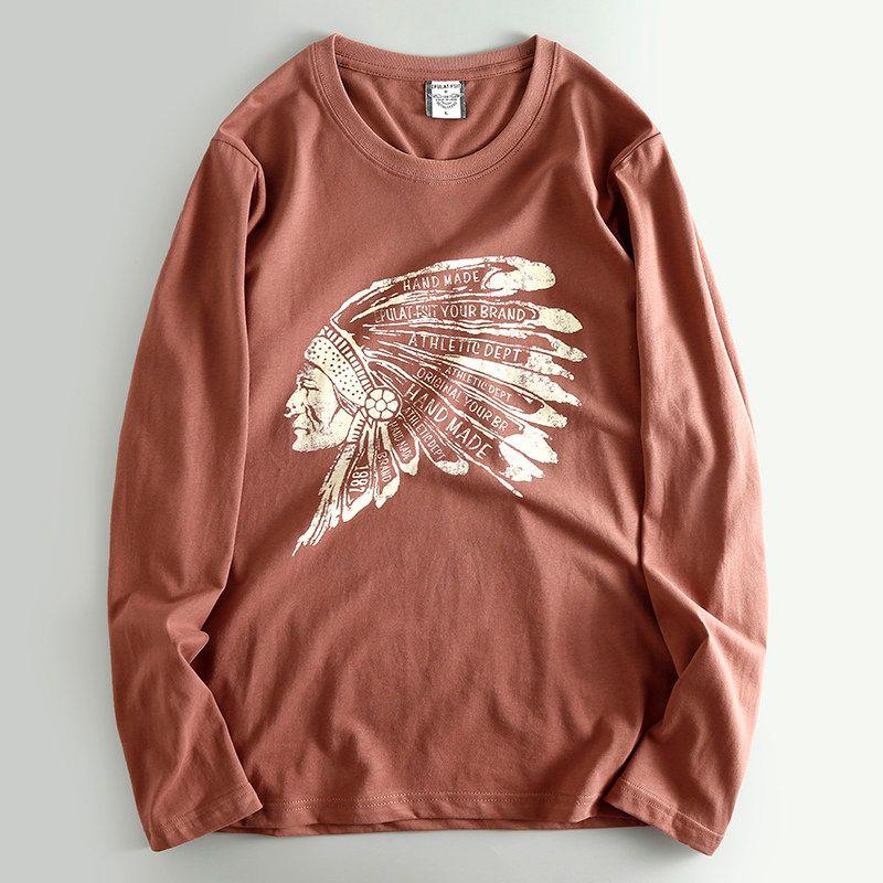 to Japan Pure Cotton Print Spring and Autumn Long Sleeve T-shirt Men's Clothing Casual Loose Export Cattle Goods Bottoming Shirt Trendy Tail Single