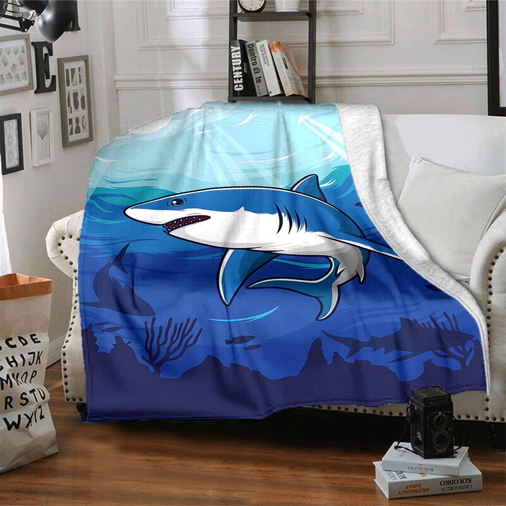 1 szt. Koc Ocean Dive Shark, Lekki Koc Flanelowy na Sofę, Łóżko, Podróż, Kemping, Salon, Biuro, Kanapę, Krzesło i Łóżko