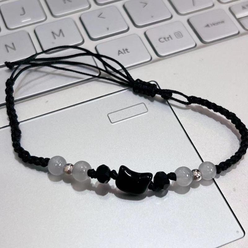 2Pcs Natural Moonstone Bracelets for Couple Minimalist Bracelet Handmade Cute Black White Cat Bracelet Party Jewelry Gifts
