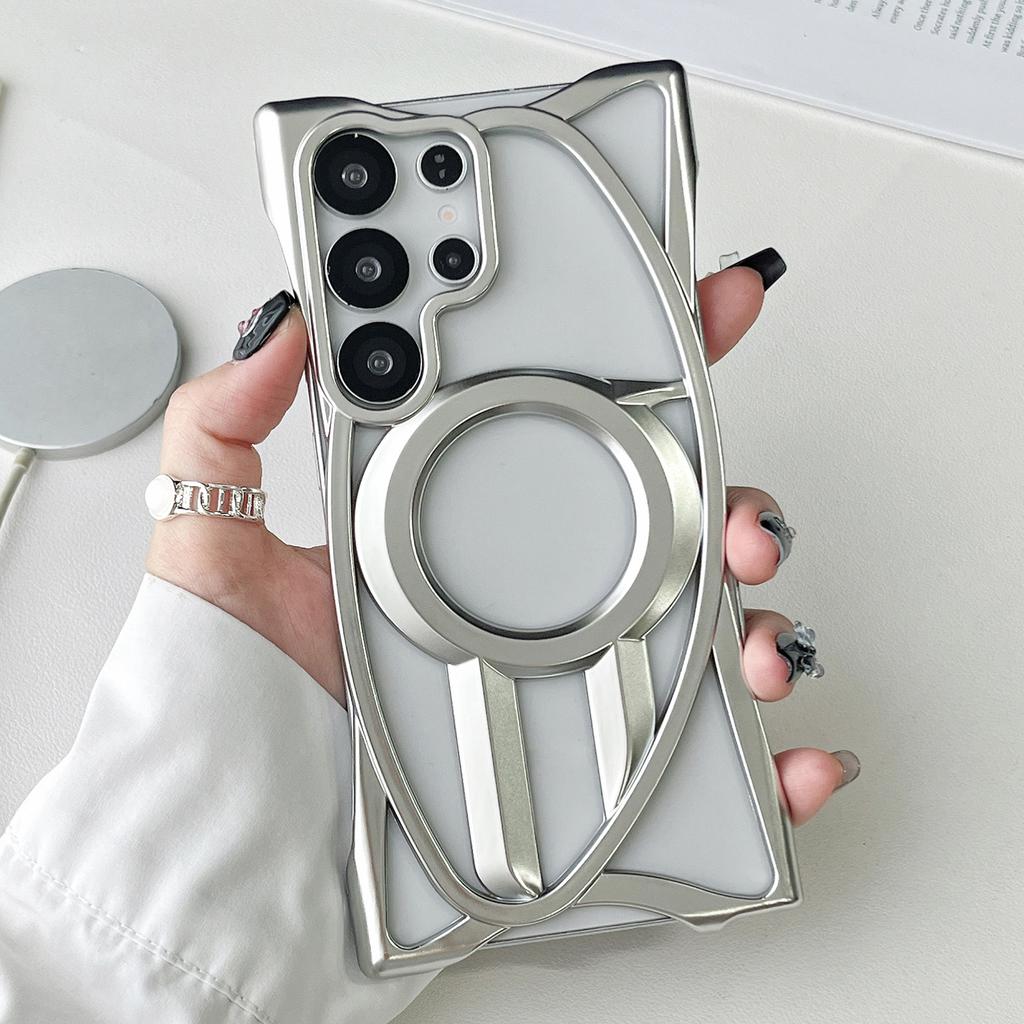 For Samsung Galaxy S24 Ultra Matte Case Compatible with MagSafe Frameless Electroplated Hollow Design TPU Phone Cover